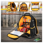 Oxford Cloth Heavy Duty, Hard Bottom Tool Backpack with Multiple Pockets and Laptop Sleeve - Image 4