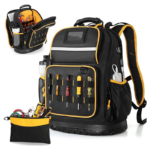 Oxford Cloth Heavy Duty, Hard Bottom Tool Backpack with Multiple Pockets and Laptop Sleeve